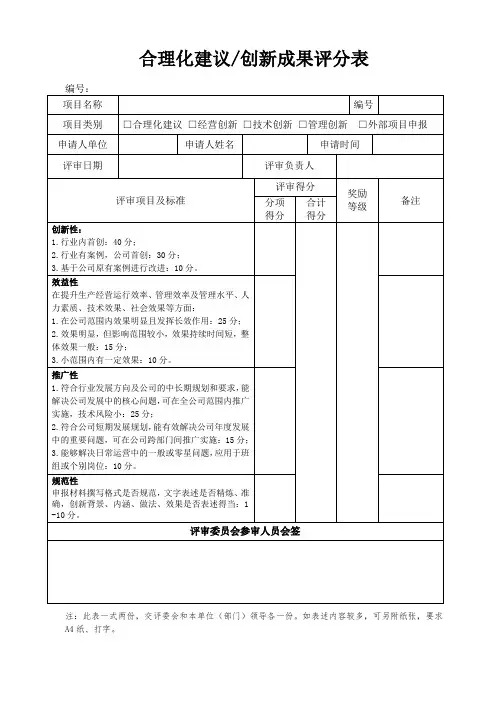 合理化建议、创新成果评分表