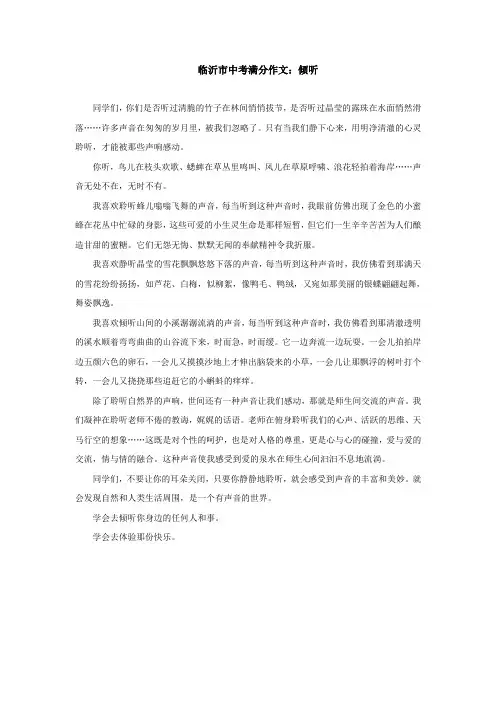 临沂市中考满分作文：倾听