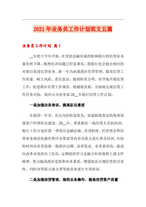 2021年业务员工作计划范文五篇