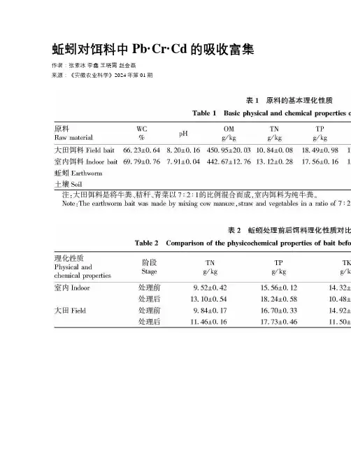 蚯蚓对饵料中Pb·Cr·Cd的吸收富集