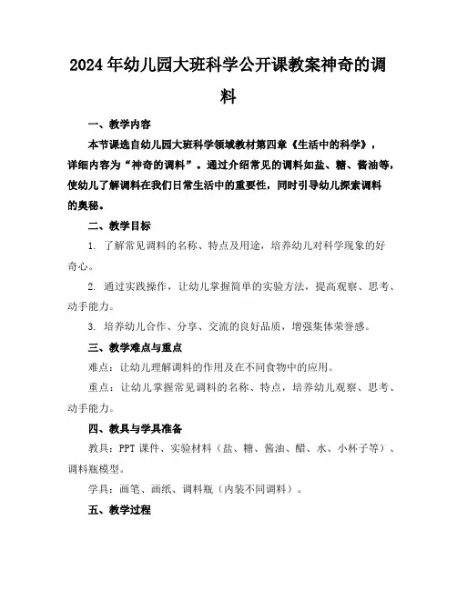 2024年幼儿园大班科学公开课教案神奇的调料
