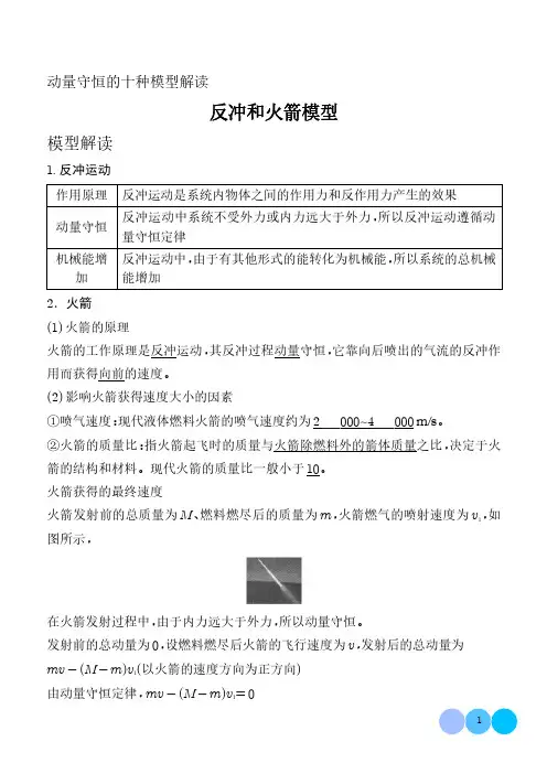 高中物理反冲和火箭模型-动量守恒的十种模型解读含参考答案