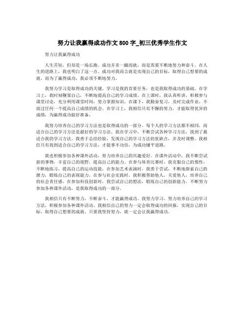 努力让我赢得成功作文800字_初三优秀学生作文