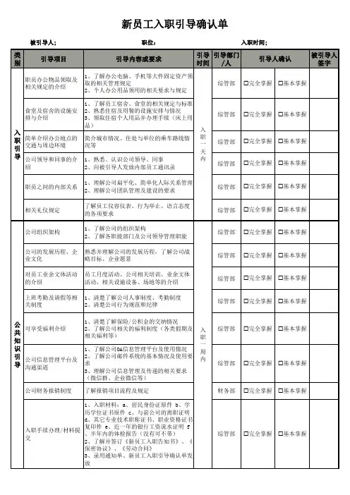 新员工入职引导确认表