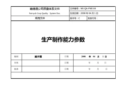 工艺能力参数表(最新) (1)