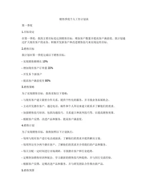 销售季度个人工作计划表