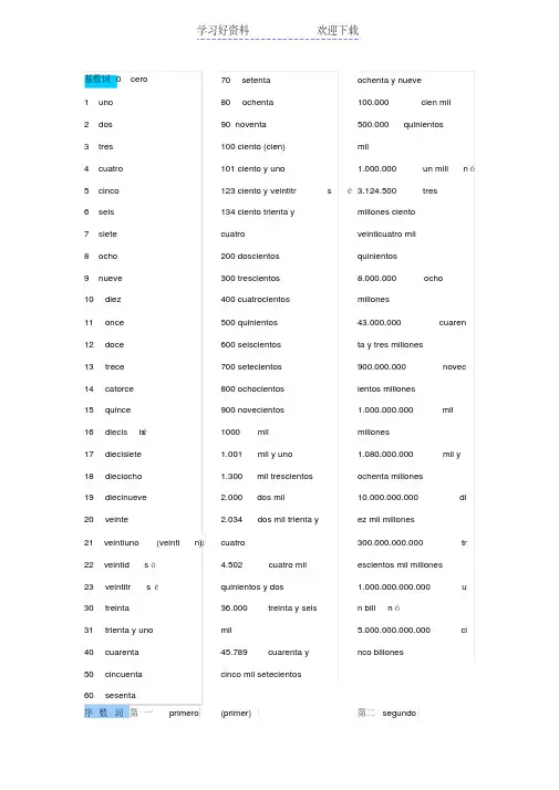 西班牙语数字表达大全基数词序数词月份时间四季大全