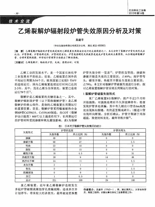 乙烯裂解炉辐射段炉管失效原因分析及对策