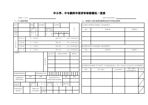中小学、中专教师申报评审职称情况一览表范本