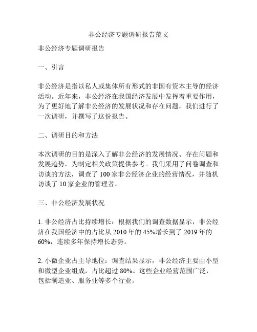 非公经济专题调研报告范文
