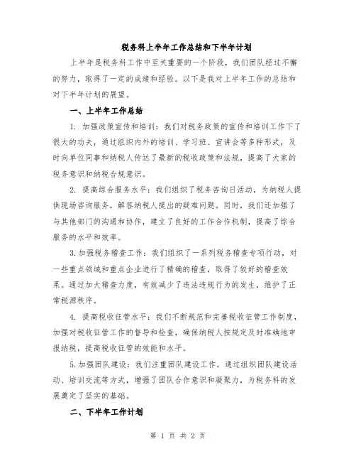税务科上半年工作总结和下半年计划