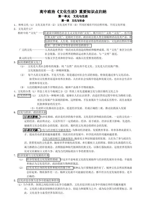 高中政治文化生活重要知识点归纳