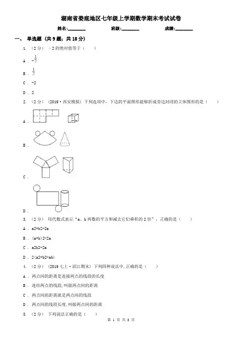 湖南省娄底地区七年级上学期数学期末考试试卷