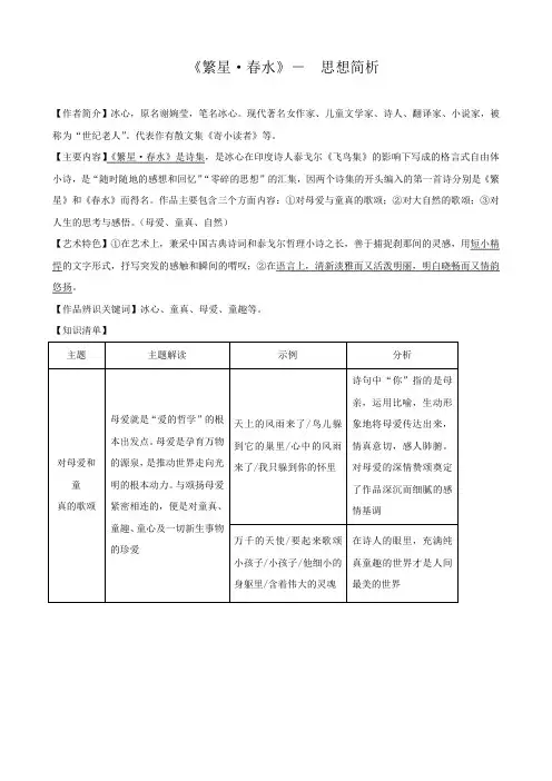 名著阅读《繁星春水》思想简析