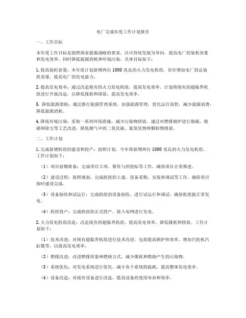 电厂完成年度工作计划报告