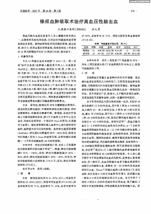 锥颅血肿吸取术治疗高血压性脑出血