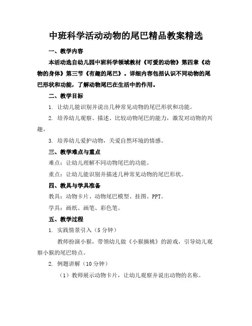 中班科学活动动物的尾巴精品教案精选