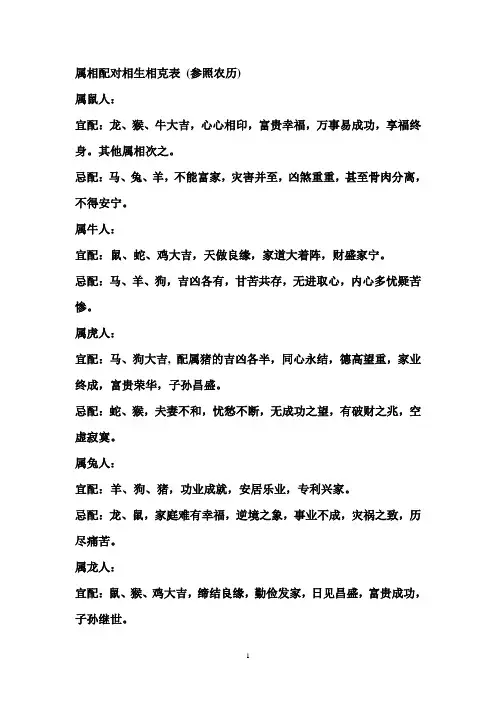 属相配对相生相克表