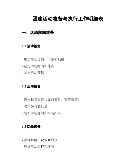 团建活动准备与执行工作明细表