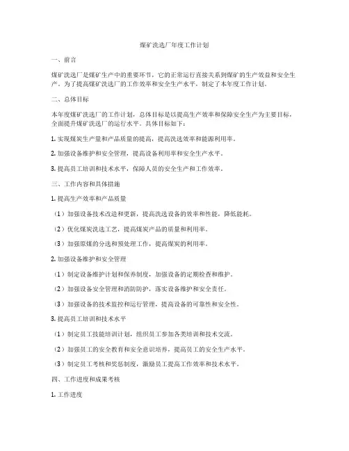 煤矿洗选厂年度工作计划