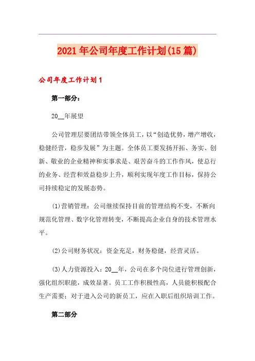 2021年公司年度工作计划(15篇)