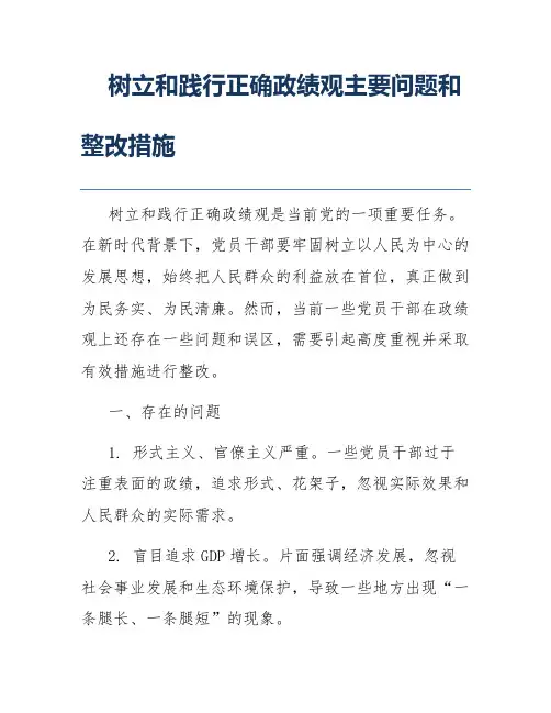 树立和践行正确政绩观主要问题和整改措施