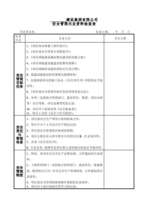 安全管理内业资料检查表