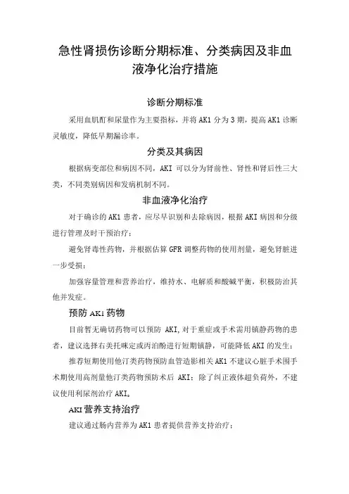 急性肾损伤诊断分期标准、分类病因及非血液净化治疗