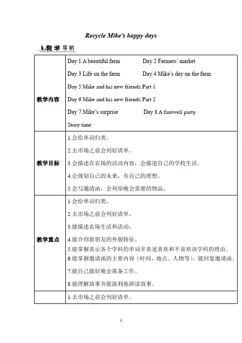 PEP英语六年级下册 Recycle  教案