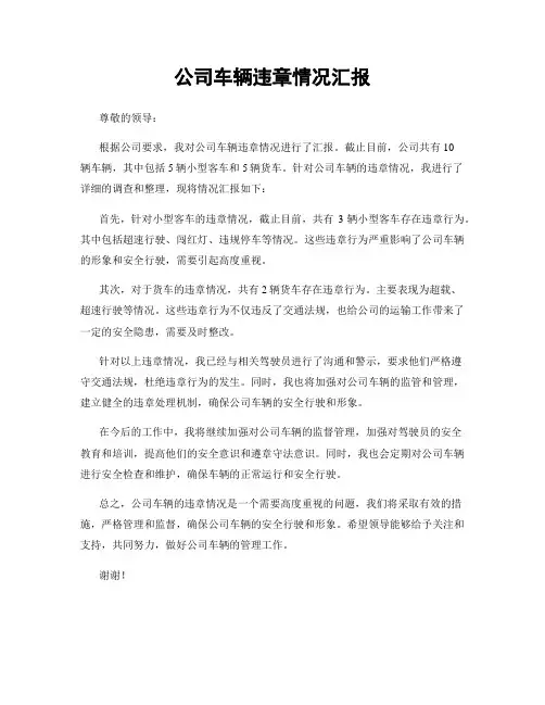 公司车辆违章情况汇报