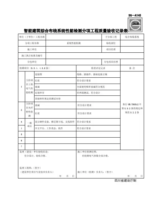 SG-A145智能建筑综合布线系统性能检测分项工程质量验收记录表
