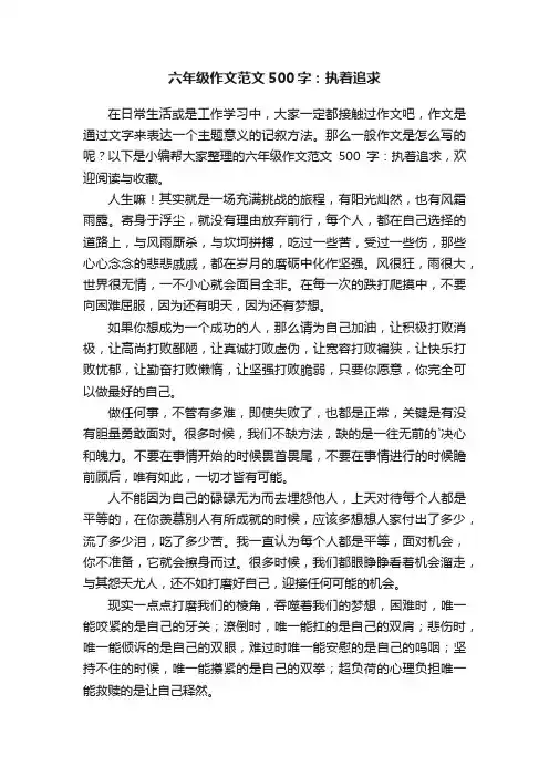 六年级作文范文500字：执着追求