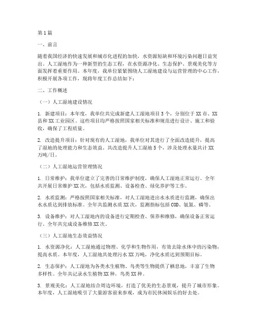 人工湿地年度工作总结范文(3篇)