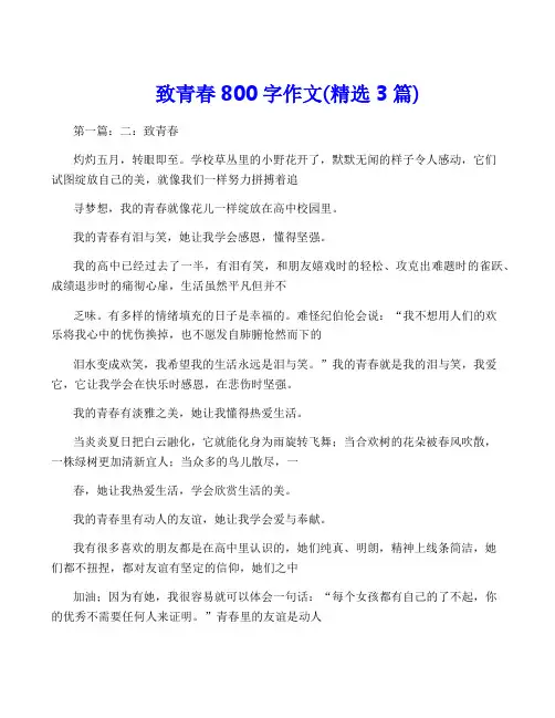 致青春800字作文(精选3篇)