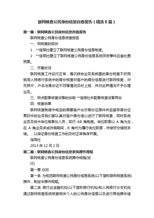 联网核查公民身份信息自查报告（精选5篇）