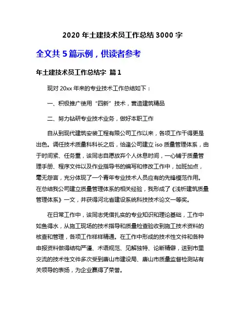 2020年土建技术员工作总结3000字