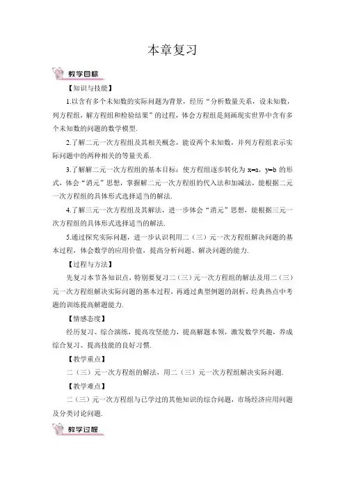 人教版七年级下册第八章二元一次方程组本章复习教案