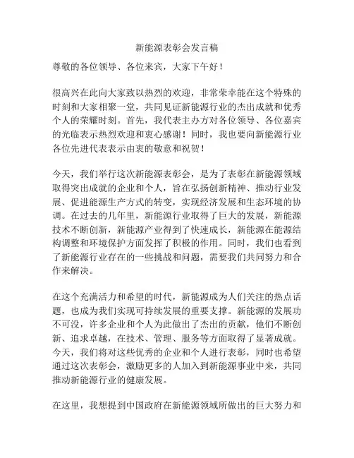 新能源表彰会发言稿