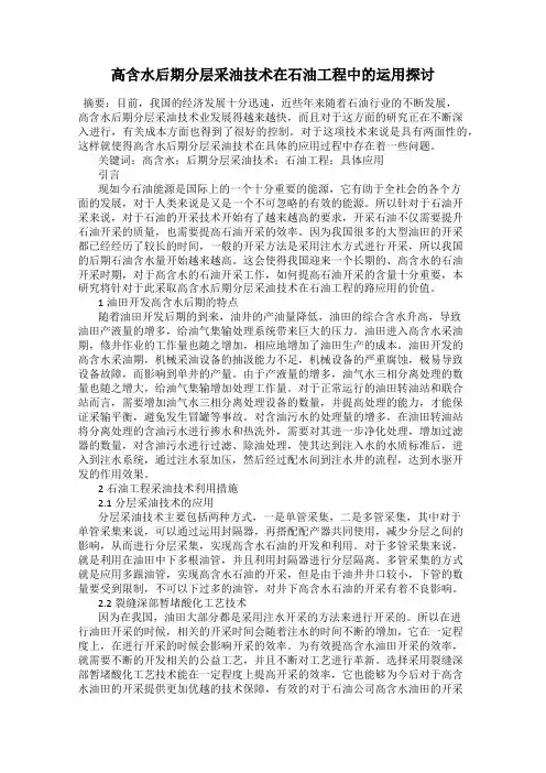 高含水后期分层采油技术在石油工程中的运用探讨
