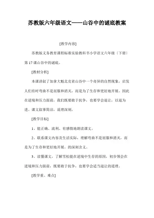 苏教版六年级语文——《山谷中的谜底》教案