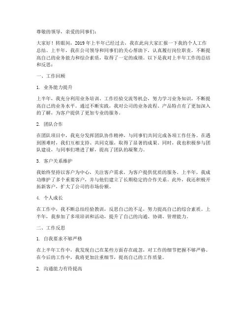 19年上半年个人工作总结