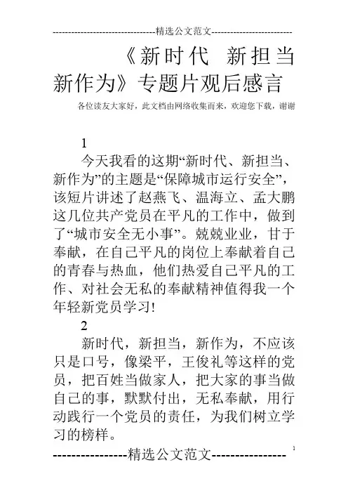 《新时代 新担当 新作为》专题片观后感言