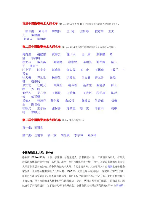中国陶瓷美术大师名录