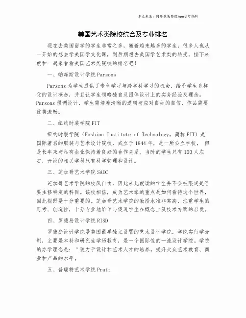 美国艺术类院校综合及专业排名.doc