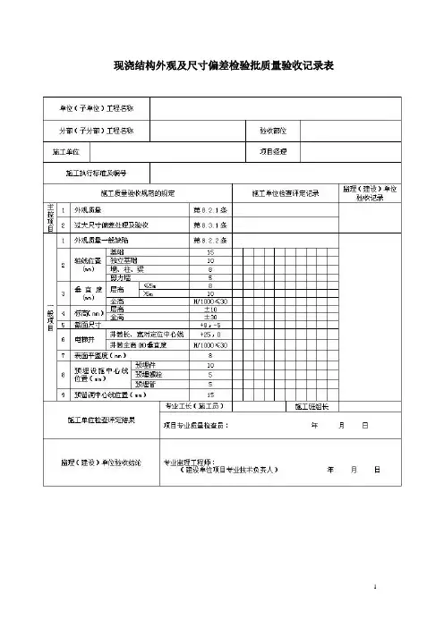现浇结构外观及尺寸偏差检验批质量验收记录表(基础垫层)