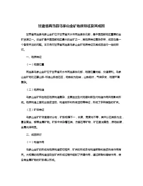 甘肃省两当县马家山金矿地质特征及其成因