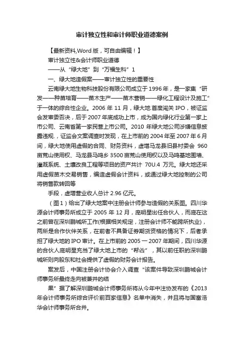 审计独立性和审计师职业道德案例