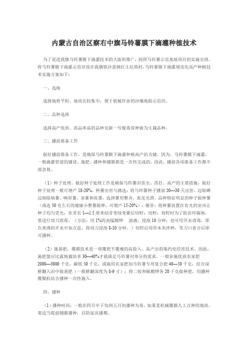 内蒙古察右中旗马铃薯膜下滴灌种植技术