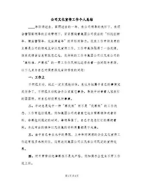 公司文化宣传工作个人总结（2篇）
