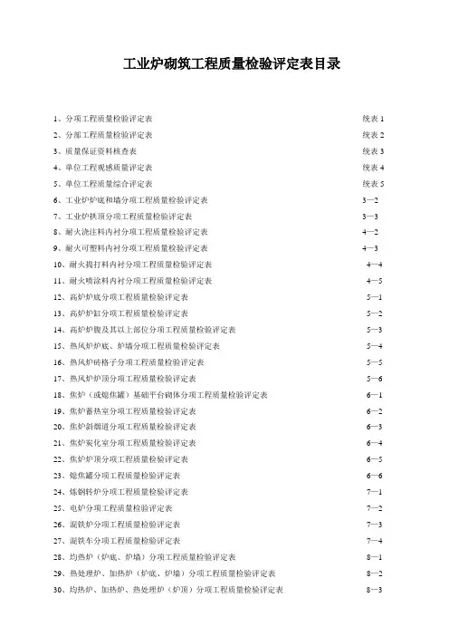 冶金工业筑炉安装工程检评表
